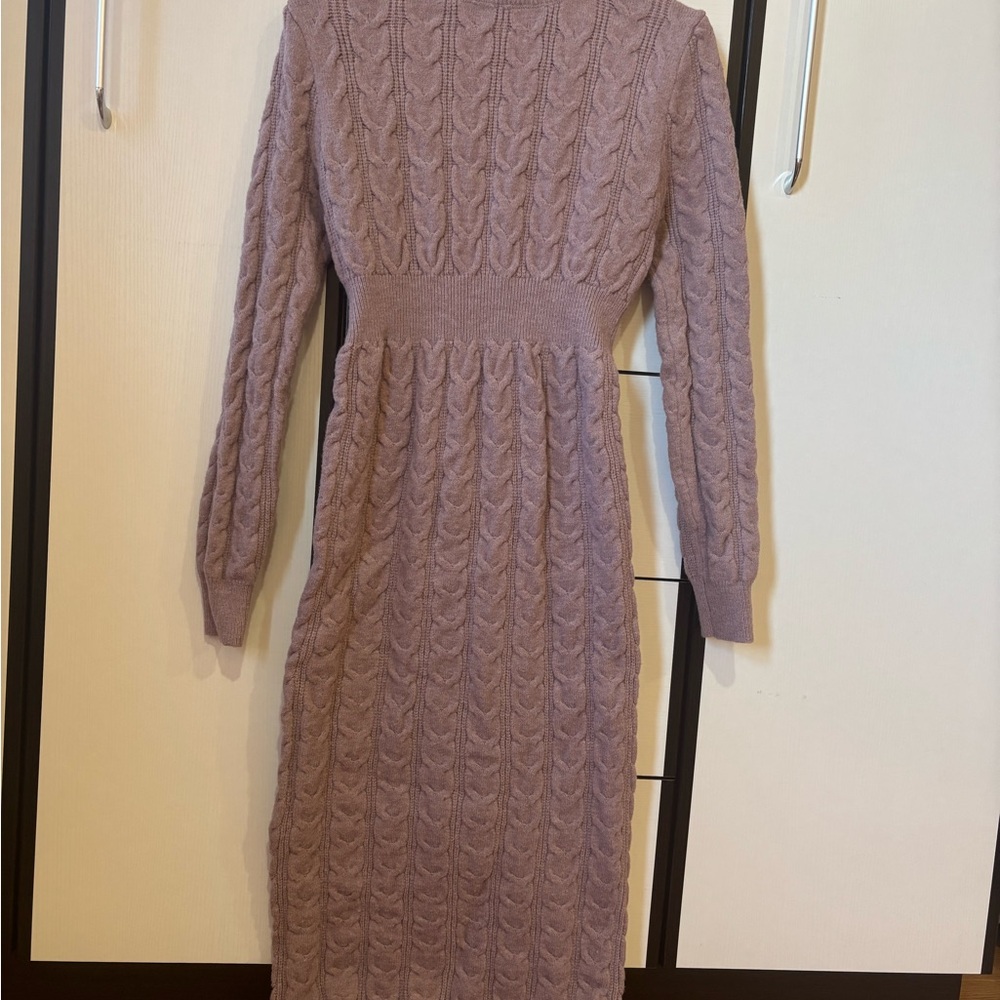 Cable Knit Long Sleeve Dress - Purple
